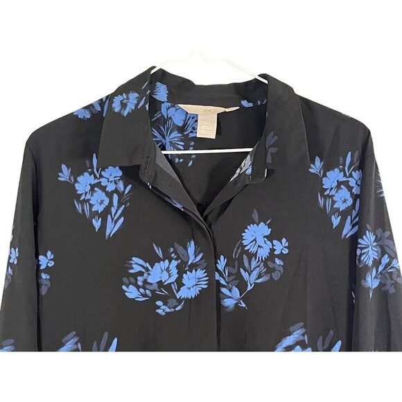 H & M Top Women 12 Blue Floral Western Boho Retro Classic Flowy Summer Concert - Picture 4 of 15